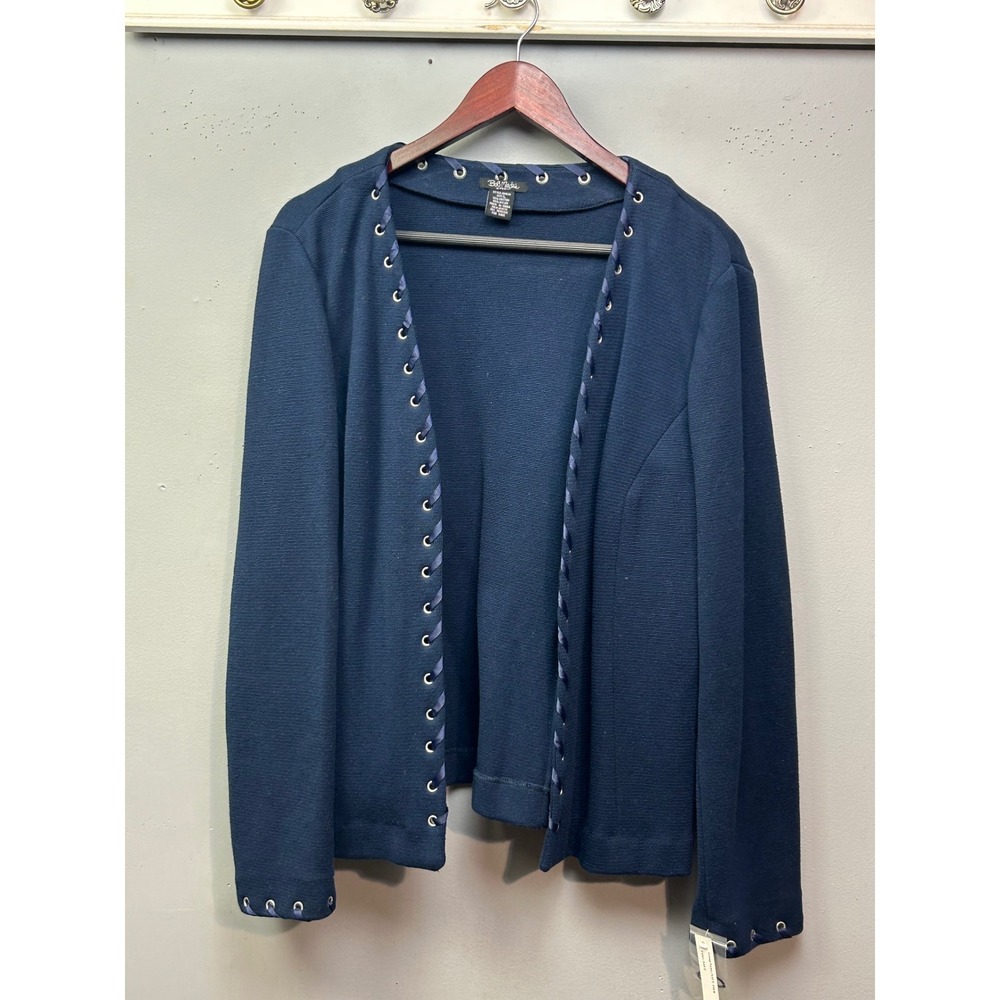 Bob Mackie Studio Sweater Womens Large Blue Lace Up‎ Ribbon Grommet Cardigan NEW